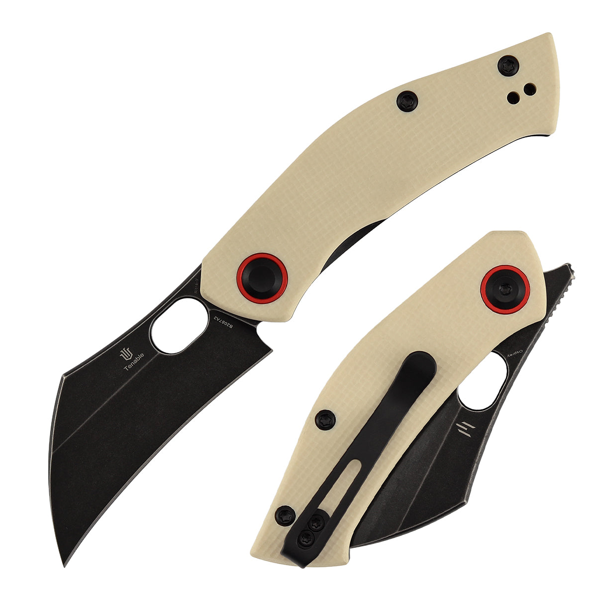 Pre-Order：Ships by Aug. 10 | Tenable Osprey Folding Knife | 2.22" Blackwash Nitro-V | Ivory White G10 Handle | Triple Stripe Knives Design - B2087A2
