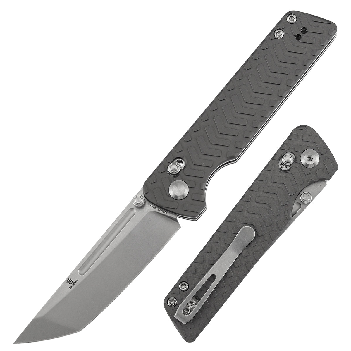 Tenable Anomaly Cross Bar Lock Knife | 3.14" Stonewashed Nitro-V Blade | Gray Aluminum Handle| Pinkerton Knives Design - B2038V1