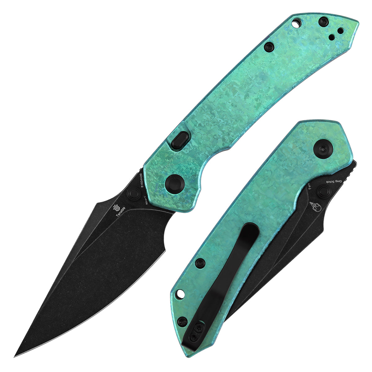 Tenable Fenrir Top Liner Lock Folding Knife | 3.4" Blackwash Nitro-V Blade | Green Anodized Crystallized Titanium Handle | Sparrow Knife Design - B1034H20