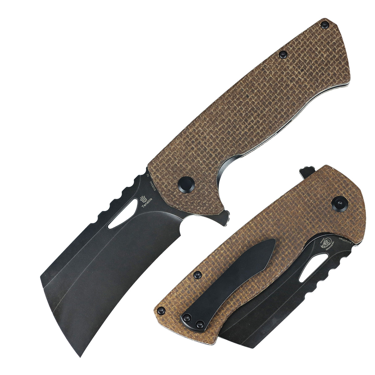 Tenable Leviathan Folding knife | 3.9" Blackwash D2 Blade | Brown Micarta Handle | Warhawk Knives Design - B1083A4