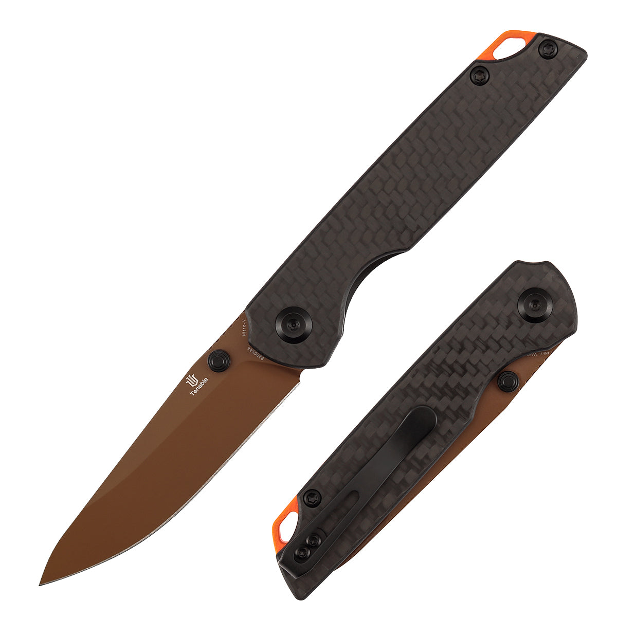 Tenable Mini Warrior Liner Lock Knife | 2.9" Rose Gold Nitro-V Blade | Twill Carbon Fiber & G10 Handle | Kim Ning Design - B2005A4