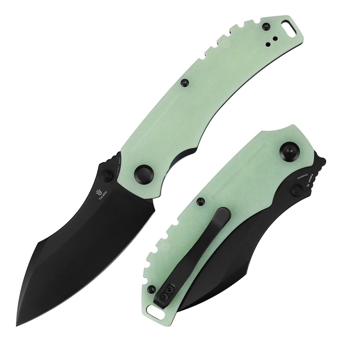 Tenable Pelican XL Folding knife | 3.5" Black TiCn Coated Nitro V Blade | Glow-in-the-Dark Green G10 Handle | Kmaxrom Design Design - B0018A1