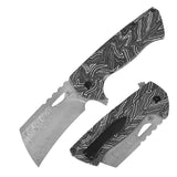 Tenable Leviathan Folding knife | 3.9" Water Ripple Damascus Blade | Black & White G-mascus Handle | Warhawk Knives Design - B1083A2