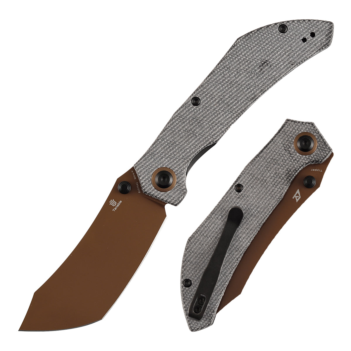 Tenable Tipper Folding Knife | 3.39'' Rose Gold Nitro V Blade | Black Micarta Handle | Edgy Bladeworks Design | B1079A1