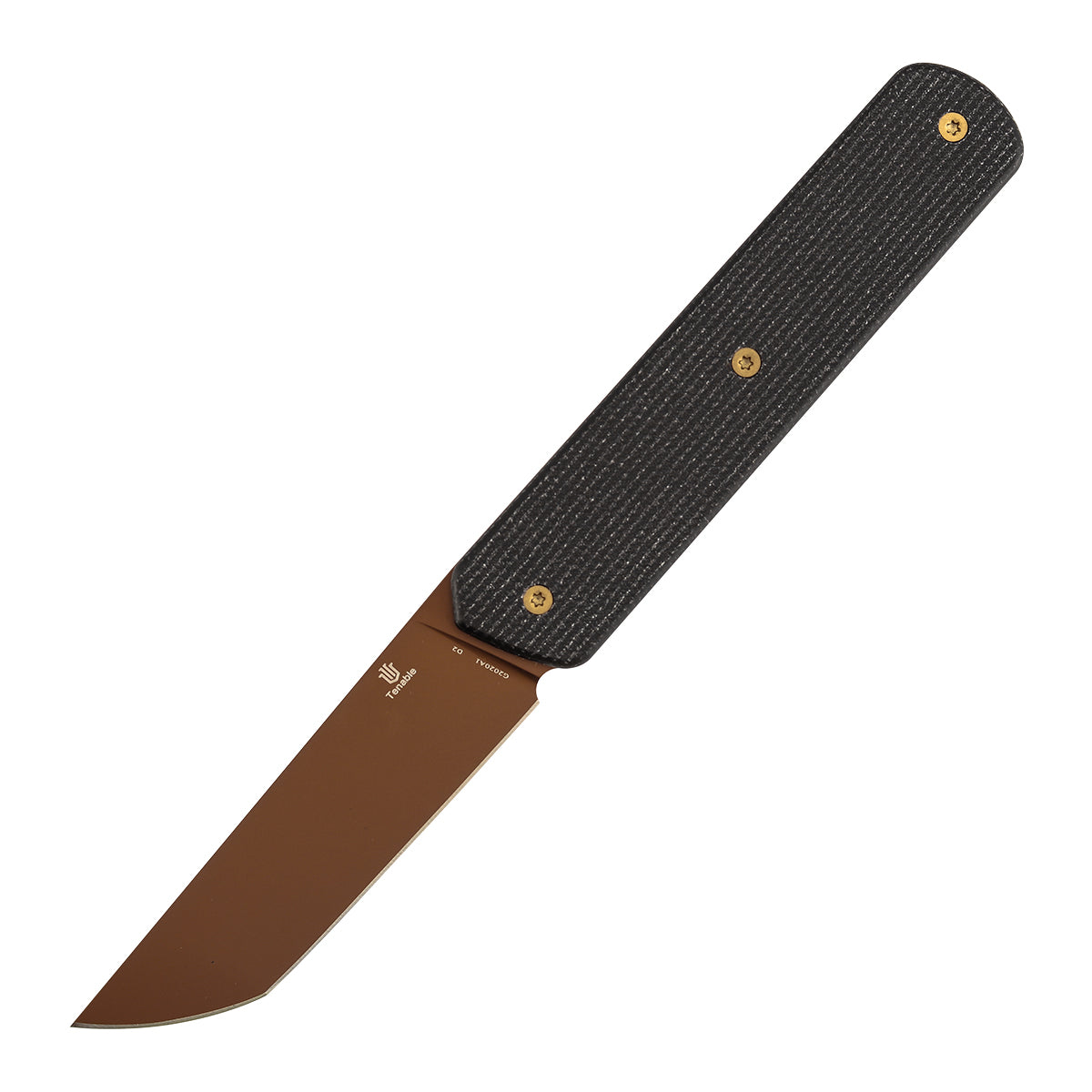 Tenable Foosa Fixed Blade Knife - 3.06'' Rose Gold D2 Blade | Black Micarta Handle | Rolf Helbig - G2020A1