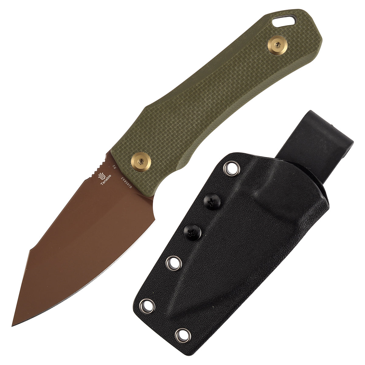 Tenable Loki Fixed Blade Knife | 2.99" Rose Gold D2 Blade | Olive Green G10 Handle | Steven Dunnuck Design | G1058A3