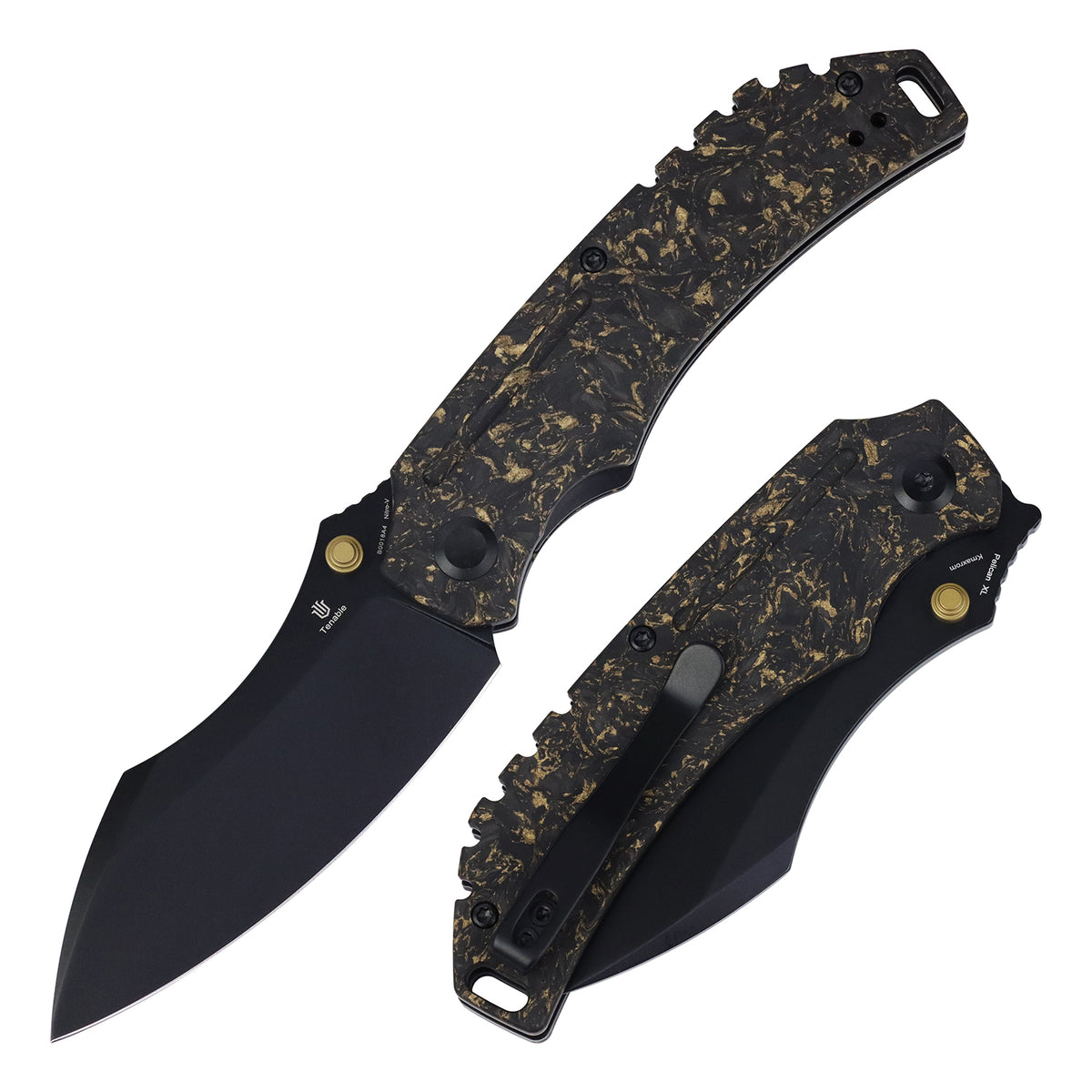 Tenable Pelican XL Folding knife | 3.5" Black TiCn Coated Nitro V Blade | Carbon Fiber with Copper Foil Handle | Kmaxrom Design Design - B0018A4