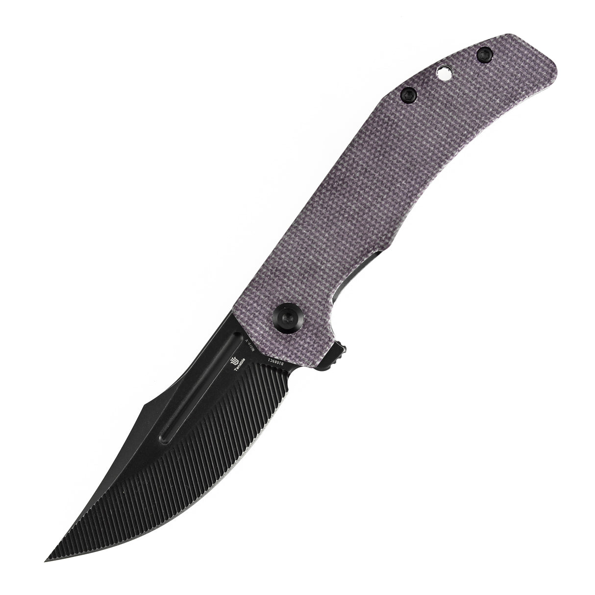 Orion Flipper Folding Knife | Purple Micarta Handle | 3.07" Blackwash Nitro V with CNC Milling Blade | JB Stout Design | B1089C1