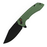 Christmas | Tenable Entity - Button Lock - 3.52'' Blackwash 14C28N - Dark Green Aluminum with Checkered Texture - Nalu Knives - B1036F2