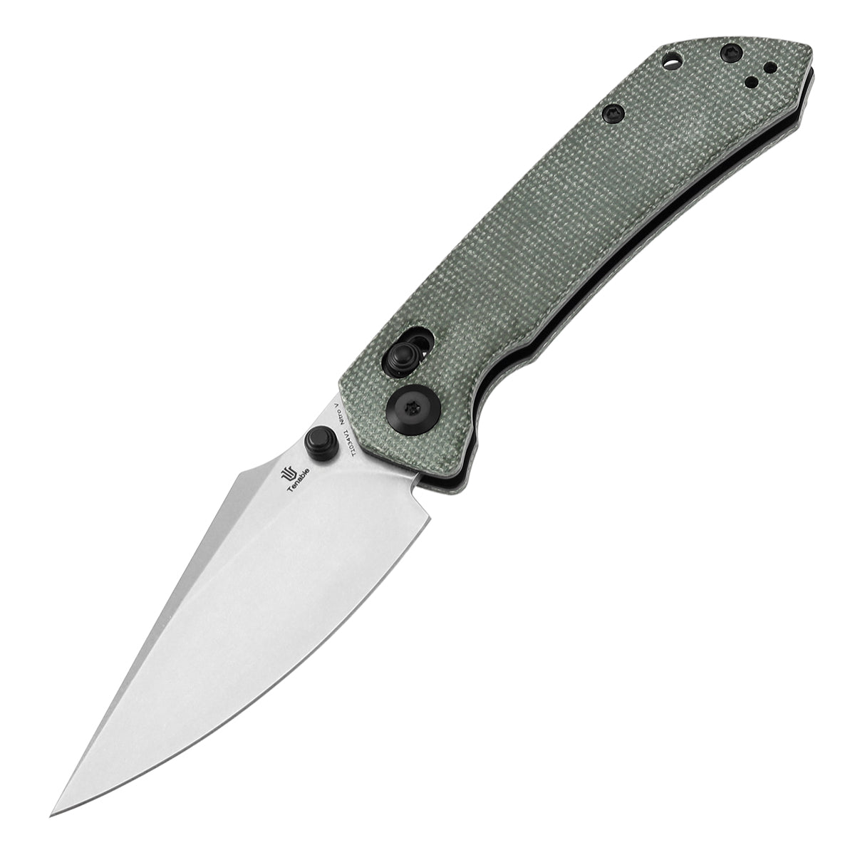 Tenable Fenrir Cross Bar Lock Folding Knife| Green Micarta | 3.49" Stonewashed Nitro-V Blade | Sparrow Knife Design | T1034V1
