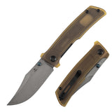 Tenable Bison Folding Knife | 3.24'' Water Ripple Damascus Blade | Amber PEI/Ultem Handle | Ray Laconico Knives Design | B2108A5