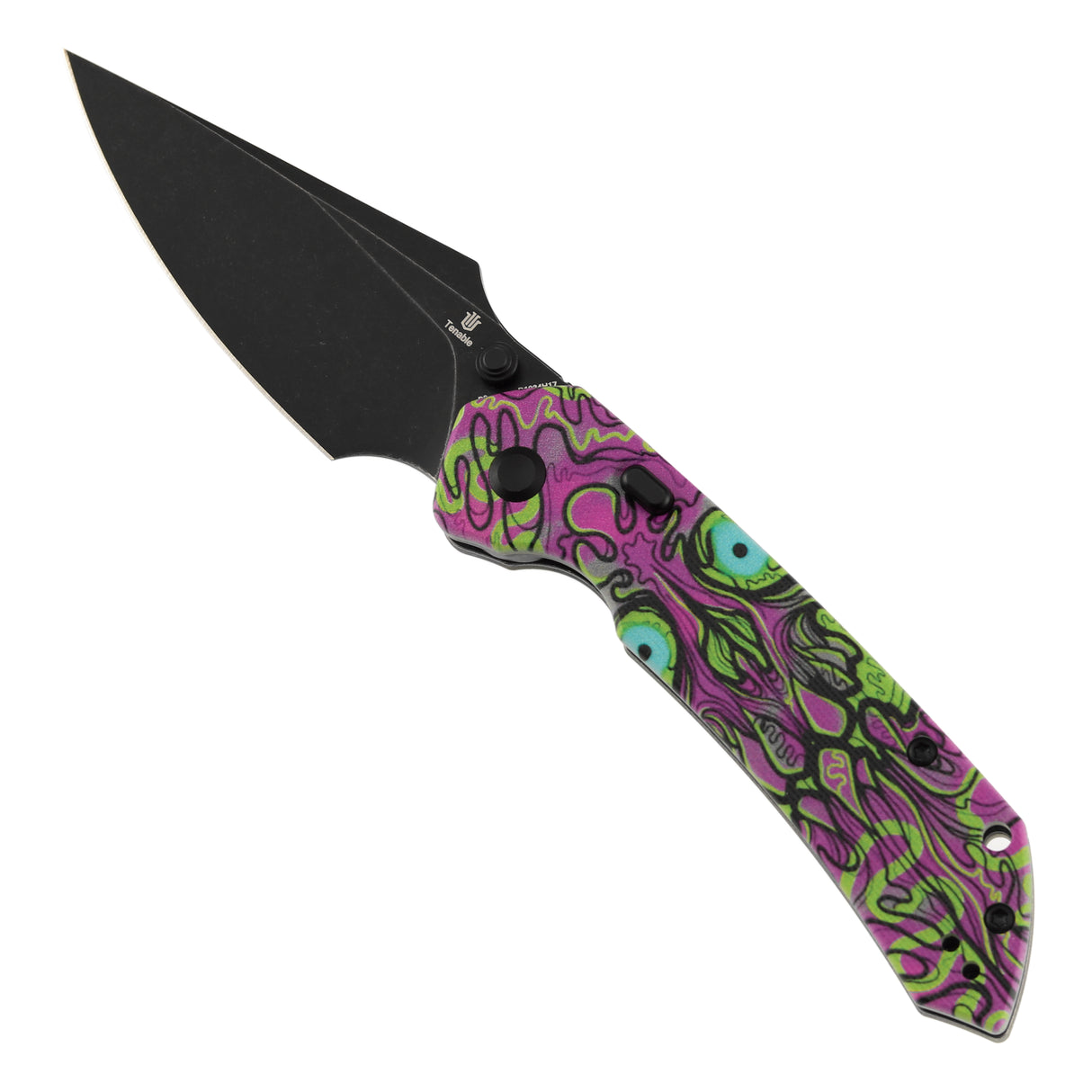 Tenable Fenrir Top Liner Lock Folding Knife| 3.4“ Blackwash Nitro-V Blade | Jade G10 with Purple Undead Print Handle | Sparrow Knife Design | B1034H17