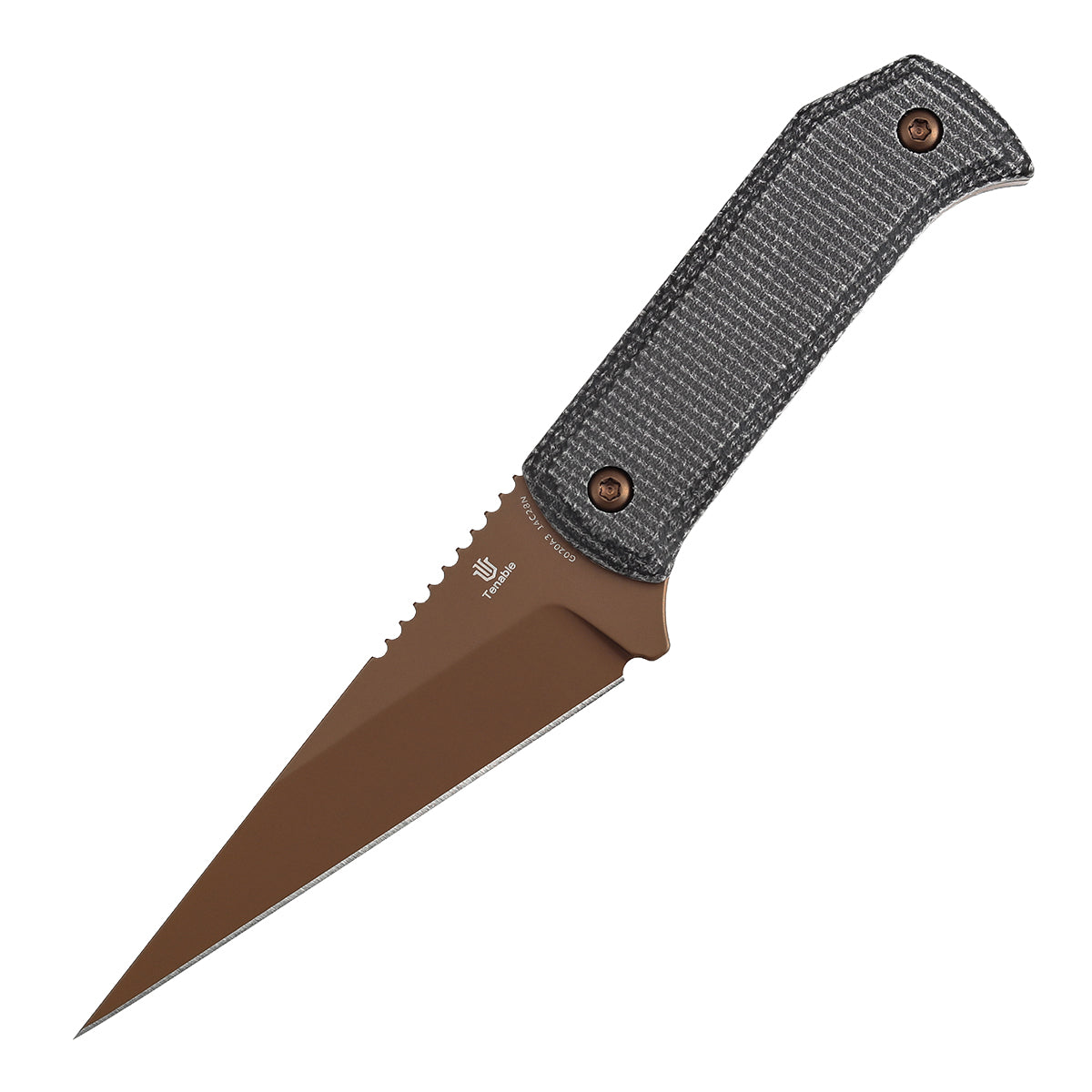 Pre-Order：Ships by Aug. 20 | Tenable ToothPik Fixed Blade | 3.04“ Rose Gold 14C28N Blade | Black Micarta Handle | Pinkerton Knives Design - G020A3
