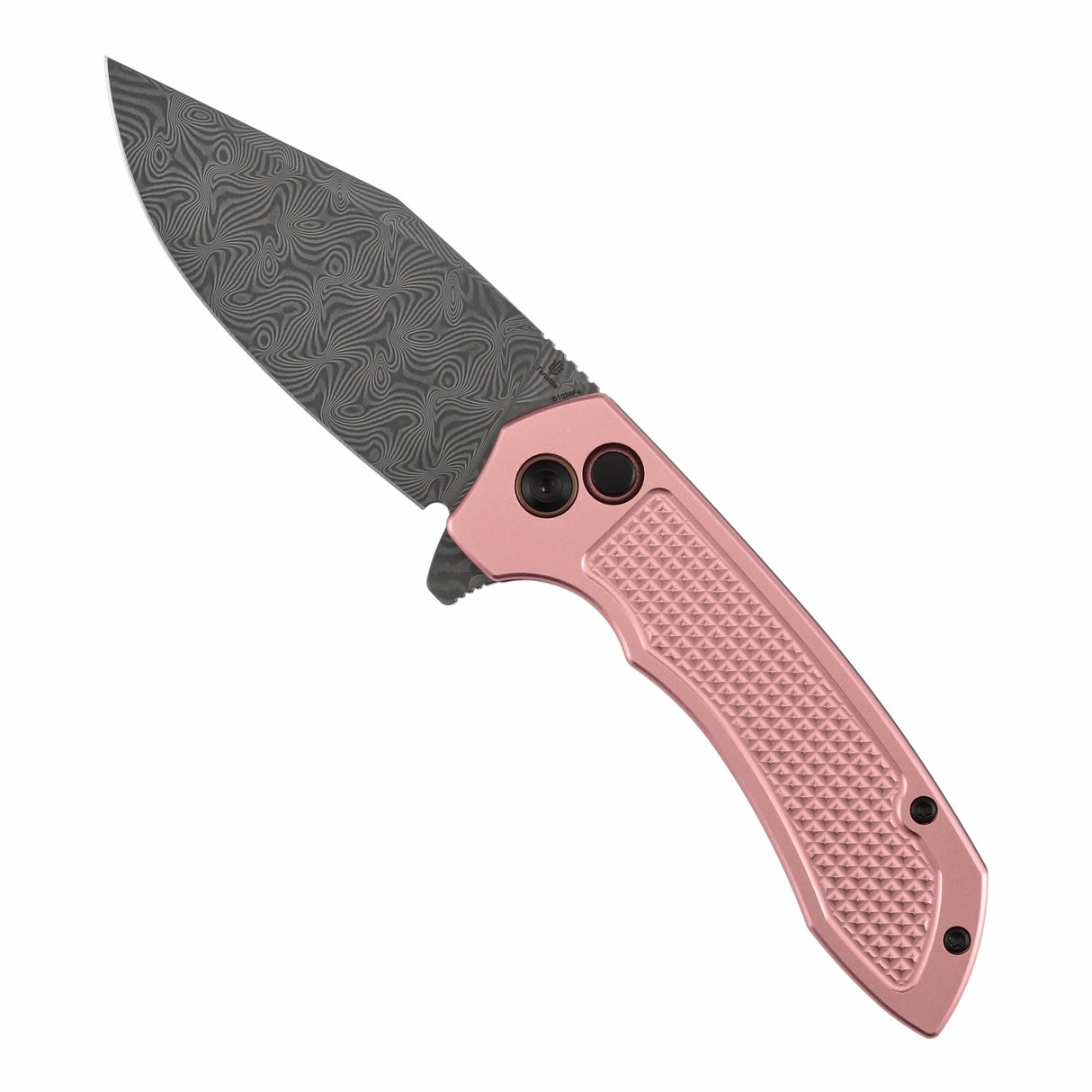 Christmas | Tenable Entity - Button Lock - 3.52'' Water Ripple Damascus - Rose Gold Aluminum with Checkered Texture -Nalu Knives - B1036F4