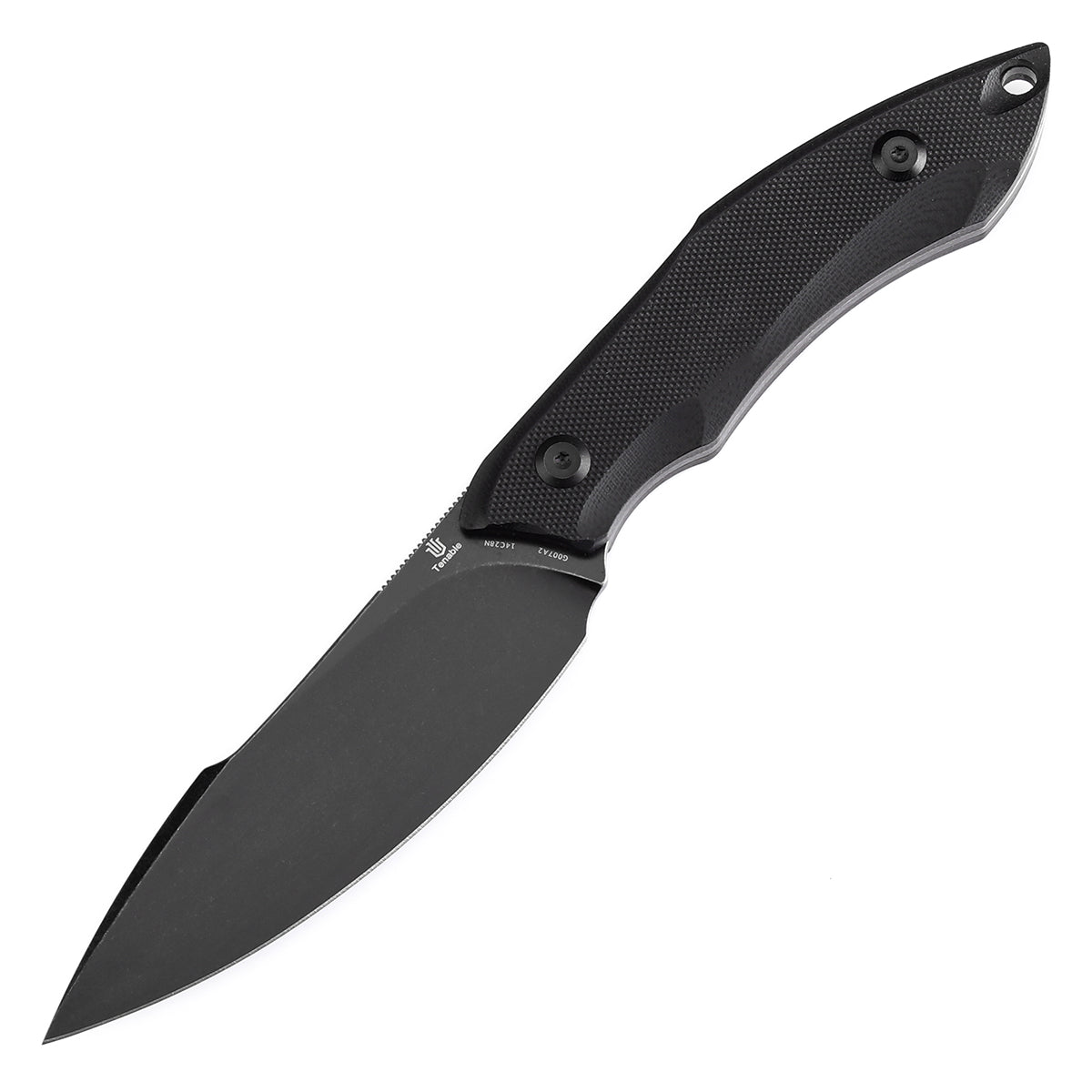 Tenable Luccio Fixed Blade Knife with Black G10 Handle (3.81" Blackwash 14C28N Blade) - Bolt Vision Design - G007A2