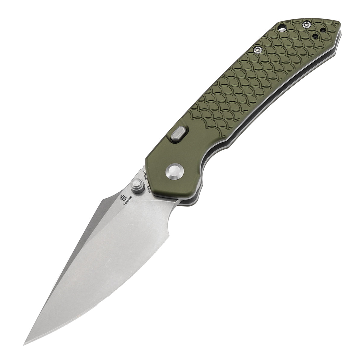 Pre-Order: Expected to be shipped on Sept.22rd -Tenable Fenrir Top Liner Lock Folding Knife| 3.4“ Stonewashed Nitro-V Blade | Green Anodized Aluminum with  Fishscale Texture Handle | Sparrow Knife Design | B1034H7