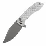 Tenable Entity - Button Lock - 3.52'' Stonewashed 14C28N - Silver Aluminum with Checkered Texture - Nalu Knives - B1036F3