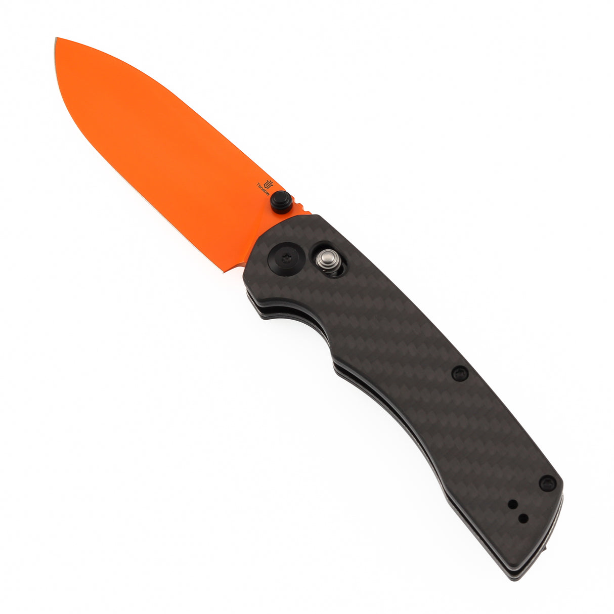Tenable Kryo Cross Bar Twill Carbon Fiber+G10 Handle | 3.58‘’ Orange Coated 14C28N Blade | Kim Ning Design-T1001V12