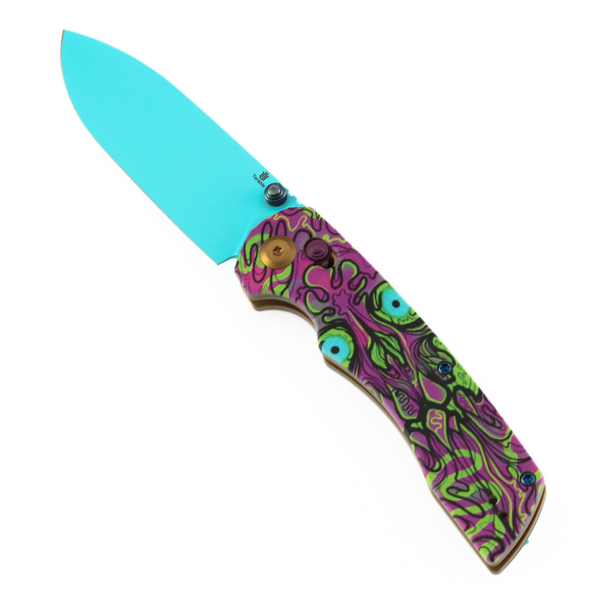 Tenable Kryo Cross Bar Lock Jade G10 with Purple Undead Print Handle | 3.58‘’ Blue Coated 14C28N Blade| Kim Ning Design - T1001V9