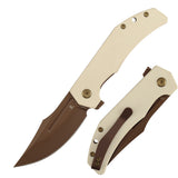 Tenable Orion Flipper Folding Knife | Ivory White G10 Handle | 3.07" Rose Gold Nitro V with CNC Milling Blade | JB Stout Design | B1089C5