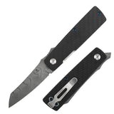 Tenable Higonokami Folding Knife | 3.02'' Water Ripple Damascus Blade | Twill Cabrbon Fiber Handle | Goran mihajlovic Design | B2135A3