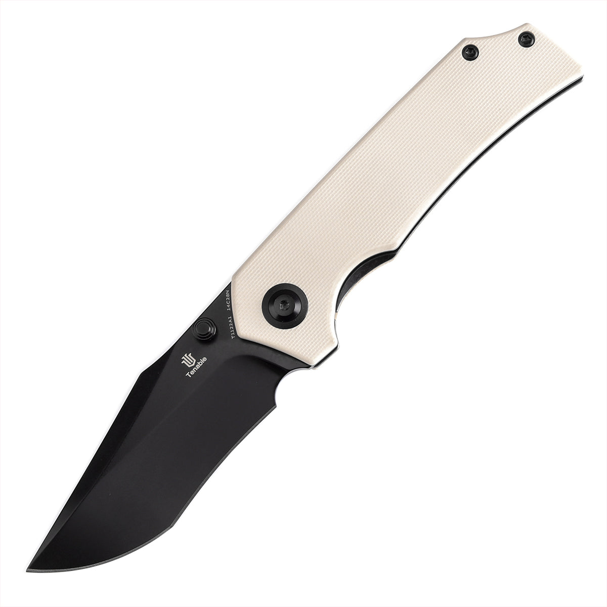 Tenable Fermi Folding Knife Ivory White G10 Handle (3.11'' Black