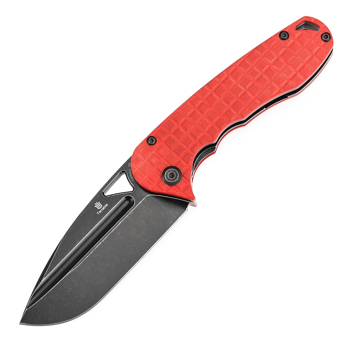 Tenable Bömbur Folding Knife Dark  Red G10 with Frag Pattern Handle (3.53'' Blackwash D2 Blade) Midgards Messer Design--T1054C2