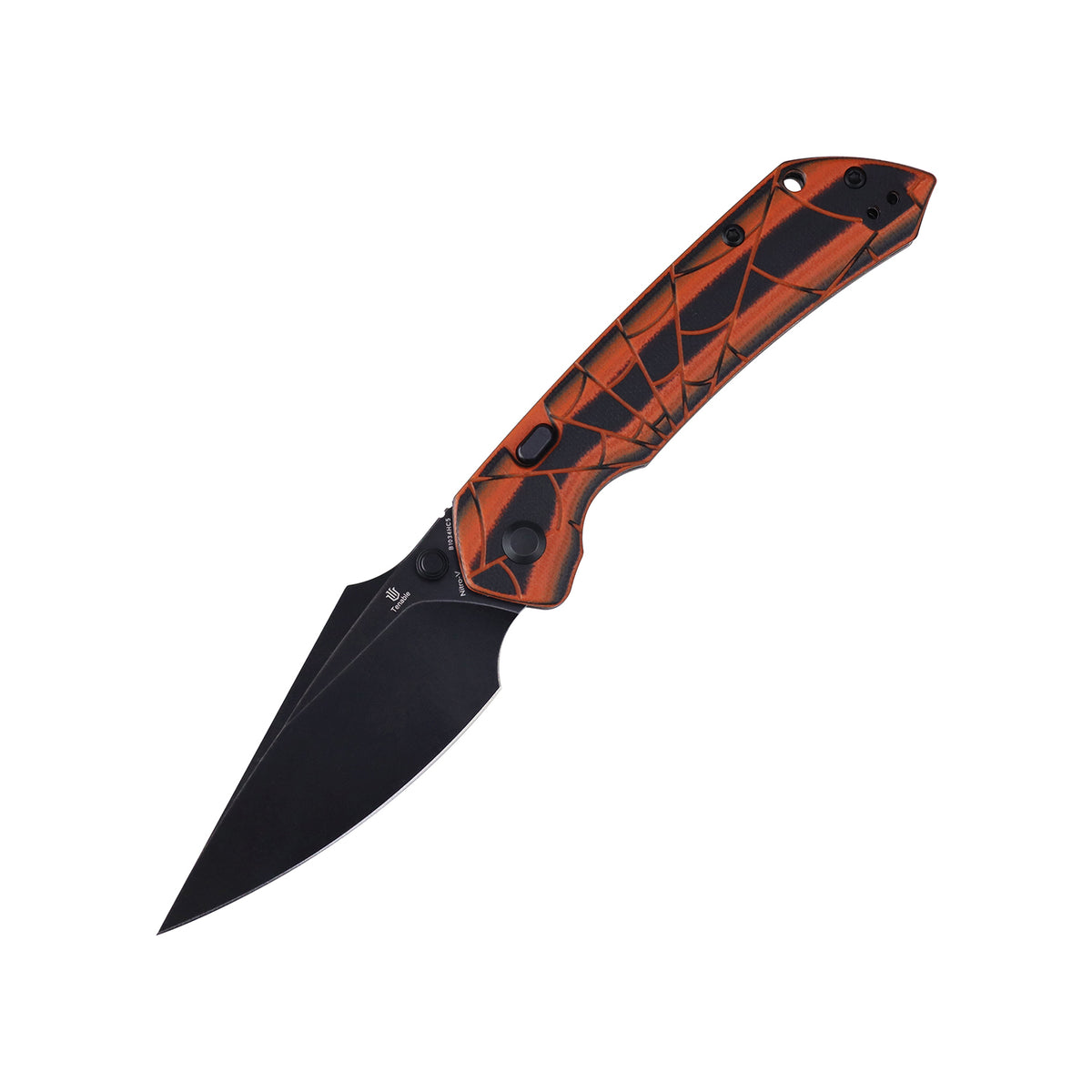 Tenable Fenrir Folding Knife | Top Liner Lock | 3.4" Blackwash Nitro-V Blade | Orange & Black G10 with 3D Spiderweb Texture Handle | Sparrow Knife Design - B1034HC5