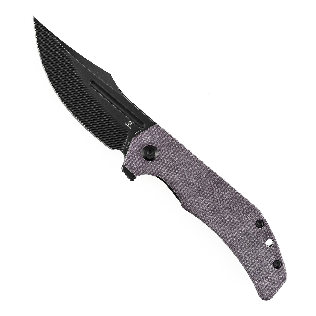 Orion Flipper Folding Knife | Purple Micarta Handle | 3.07" Blackwash Nitro V with CNC Milling Blade | JB Stout Design | B1089C1