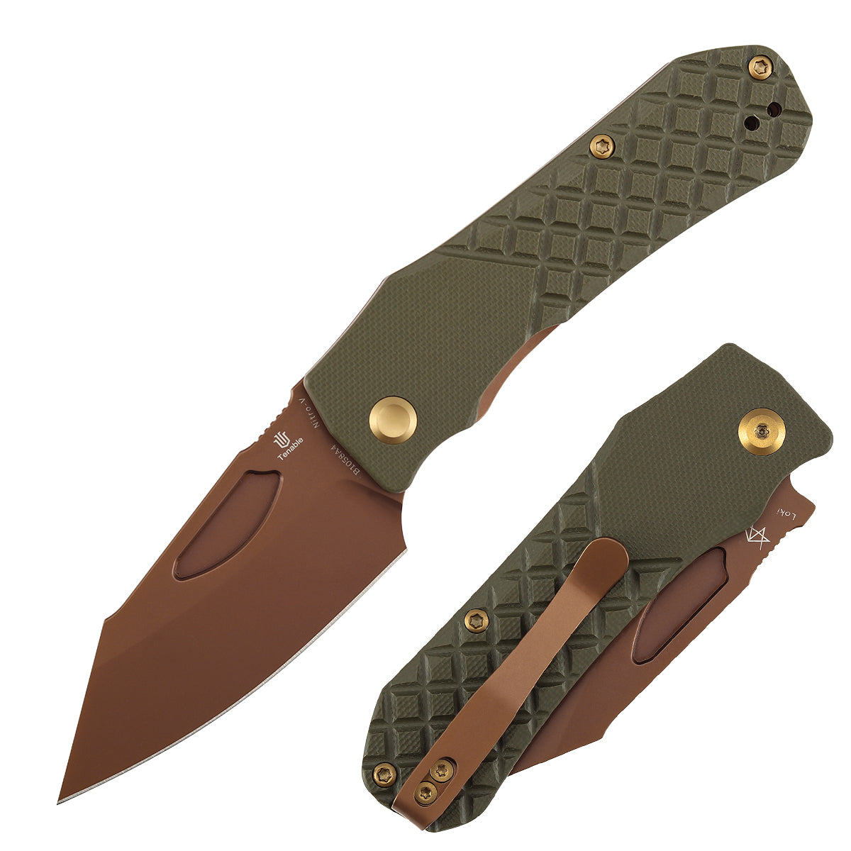 Tenable Loki Liner Lock Knife | 3.0" Rose Gold Nitro-V Blade | Olive Green G10 Handle | Steven Dunnuck Design - B1058A4