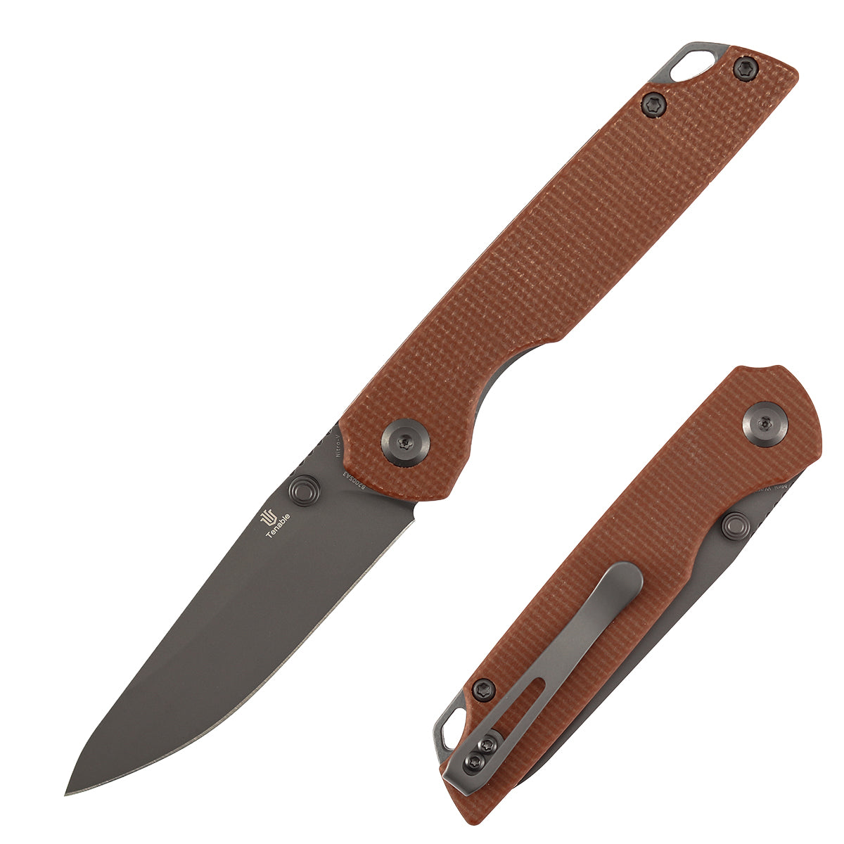 Tenable Mini Warrior Liner Lock Knife | 2.9" Gray TiCn Coated Nitro-V  Blade | Brown Micarta Handle | Kim Ning Design - B2005A3