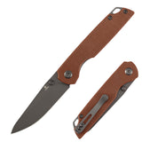 Tenable Mini Warrior Liner Lock Knife | 2.9" Gray TiCn Coated Nitro-V  Blade | Brown Micarta Handle | Kim Ning Design - B2005A3