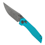 Tenable Deadite Cross Bar Lock Knife | 3.52" Water Ripple Damascus Blade | Light Blue Anodized Aluminum Handle | TuffKnives Design - B1081V1