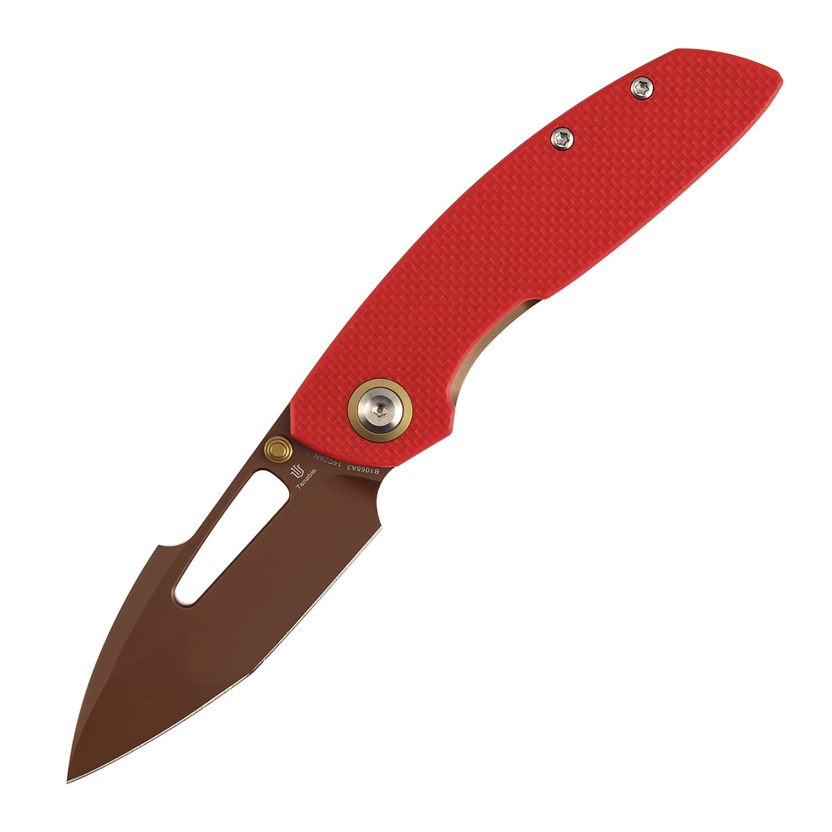 Tenable Link Folding Knife | 3.0" Rose Gold 14C28N | Coarse-textured Red G10 | Triple Stripe Knives Design | B1068A3