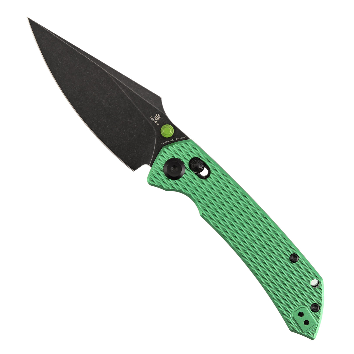Fenrir Cross Bar Lock Folding Knife| 3.48'' Blackwash Nitro-V Blade | Green Anodized Aluminum with Diamond Patter Handle | Sparrow Knife Design| T1034V16
