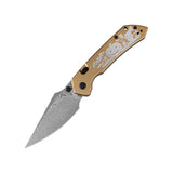 Tenable Fenrir Halloween Limited Edition Folding Knife | Top Liner Lock | 3.4" Water Ripple Damascus Blade | Golden Anodized Aluminum Spooky Gothic Pattern Handle | Sparrow Knife Design - B1034H24