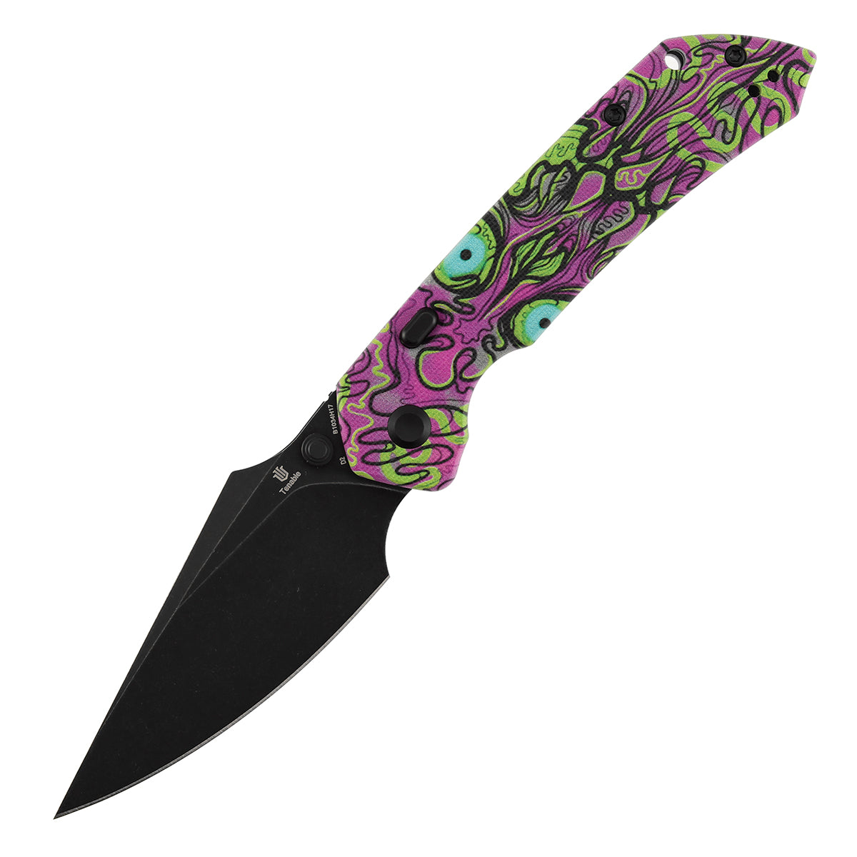 Ship from China - Tenable Fenrir Top Liner Lock Folding Knife| 3.4“ Blackwash Nitro-V Blade | Jade G10 with Purple Undead Print Handle | Sparrow Knife Design | B1034H17