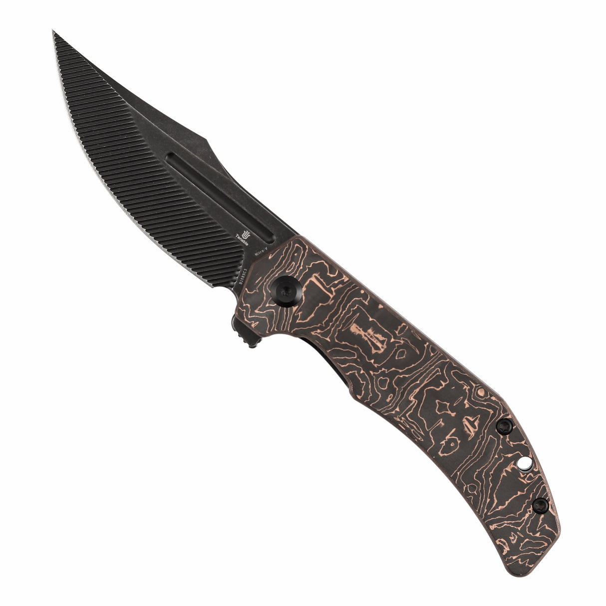 Orion Flipper Folding Knife | G10 with Copper Foil Handle | 3.07" Blackwash Nitro V with CNC Milling Blade | JB Stout Design | B1089C3