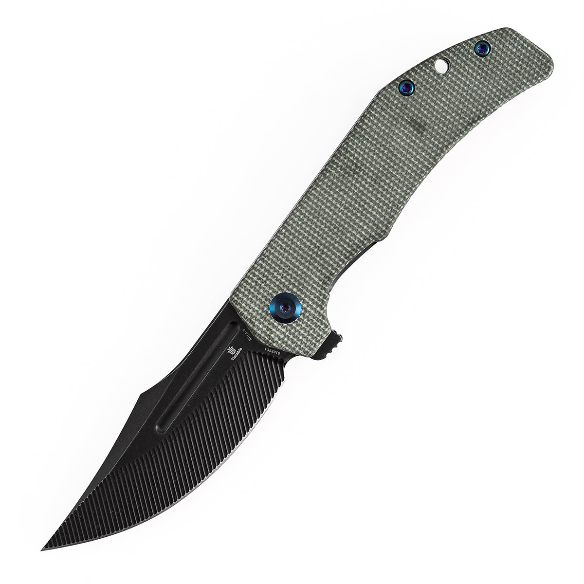 Orion Flipper Folding Knife | Green Micarta Handle | 3.07" Blackwash Nitro V with CNC Milling Blade | JB Stout Design | B1089C4