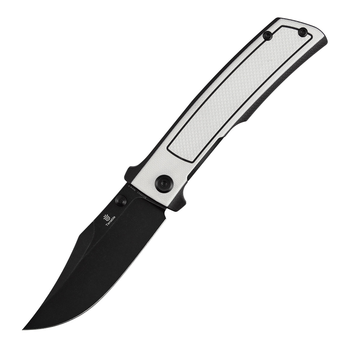 Tenable Bison Folding Knife | 3.24'' Blackwash Nitro V Blade | Black & White G10 with Frag Pattern Handle | Ray Laconico Knives Design | B2108A1