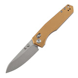 Tenable Beaver Cross Bar Lock Folding Knife Bronze Aluminum Handle (3.44'' Stonewashed Nitro-V Blade) Kim Ning Design-T1105V8