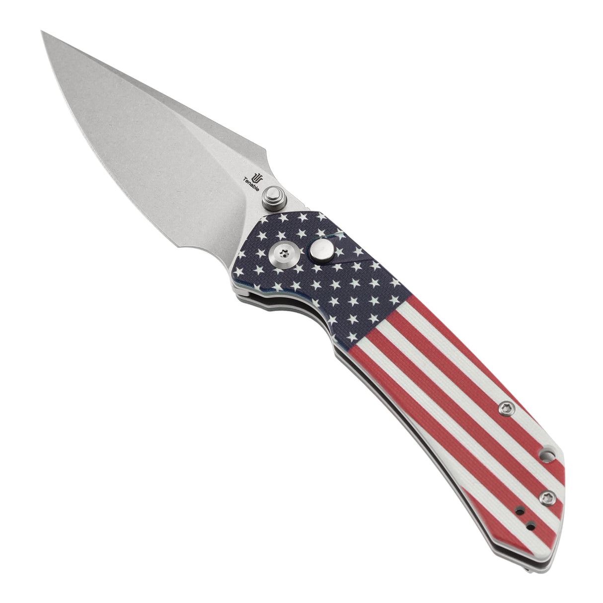 Tenable Fenrir Button Lock Knife | Jade G10 with American Flag Handle | 3.45" Stonewashed 14C28N | Sparrow Knife Design | T1034F8