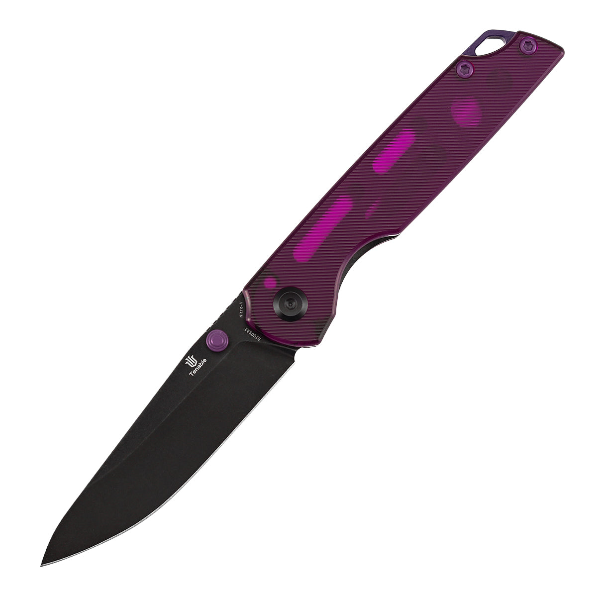 Tenable Mini Warrior Liner Lock Knife | 2.9" Blackwash Nitro-V Blade | Purple Acrylic Handle | Kim Ning Design - B2005A2