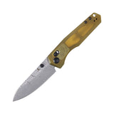 Tenable Beaver CrossBar  Folding Knife | 3.44'' Water Ripple Damascus Blade | Amber PEI/Ultem Handle | Kim Ning Design-T1105V6