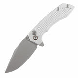 Tenable Entity - Button Lock - 3.52'' Stonewashed 14C28N - Silver Aluminum with Checkered Texture - Nalu Knives Design - B1036F3
