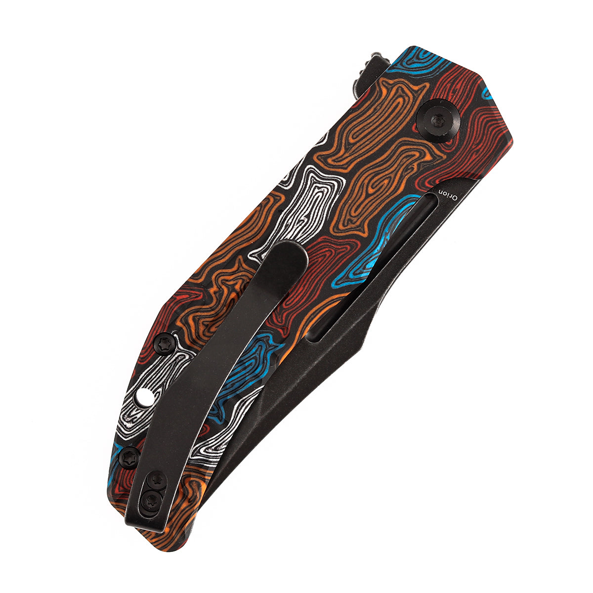 Tenable Orion Liner Lock | Multi-color Topo   G-mascus Handle | Blackwashed 14C28N | JB Stout Design | B1089A7