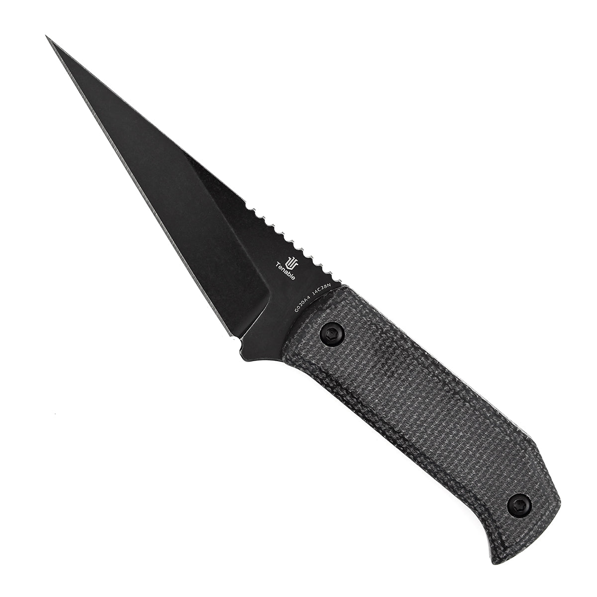 Pre-Order：Ships by Aug. 20 | Tenable ToothPik Fixed Blade | 3.04” Blackwash 14C28N Blade | Black Micarta Handle | Pinkerton Knives Design - G020A4