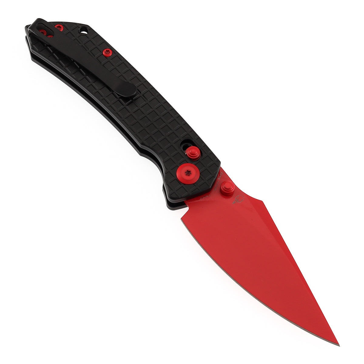 Tenable Fenrir Cross Bar Lock Folding Knife| Blcak Aluminum with Frag Pattern | Red Coated Nitro-V Blade | T1034V10