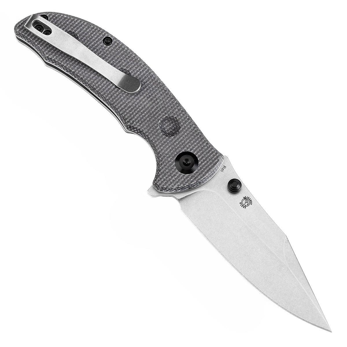 Tenable Rei Folding Knife Black Micarta with Dimples Handle (3.3" Stonewashed 14C28N Blade) Karambit Maker Design--T1061A3