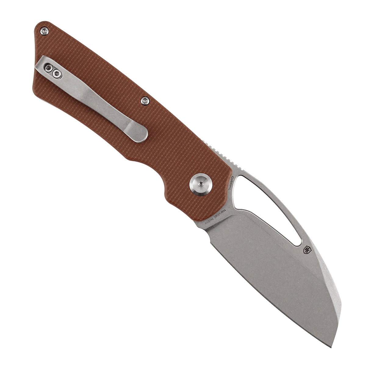 Tenable Goblin L Folding Knife | 3.24'' Stonewashed 14C28N Blade | Brown Micarta Handle | Marshall Noble Design | B3016A4